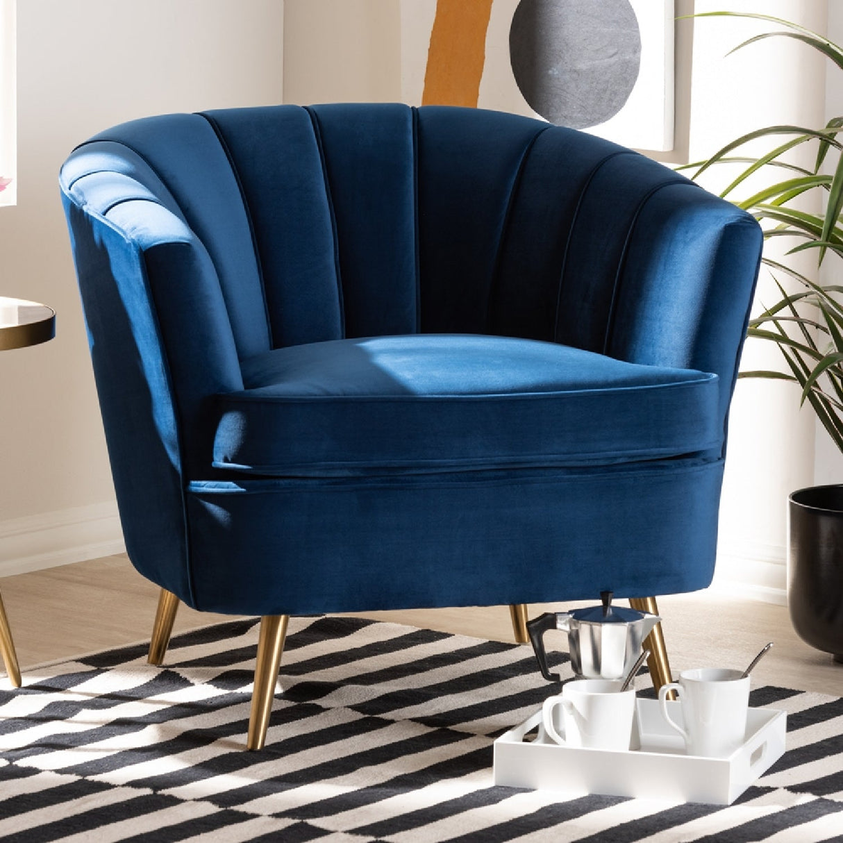   Modern European furniture - Channeled Blue Velvet Accent Chair - www.oroa.com | Oroa.com