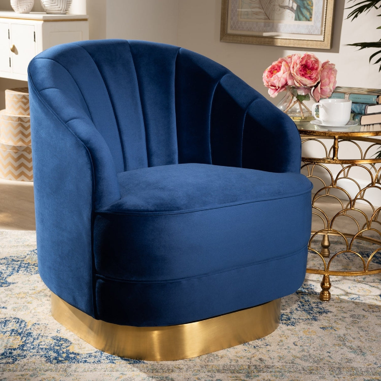   Modern European furniture - Blue Vevet Swivel Accent Chair - www.oroa.com | Oroa.com