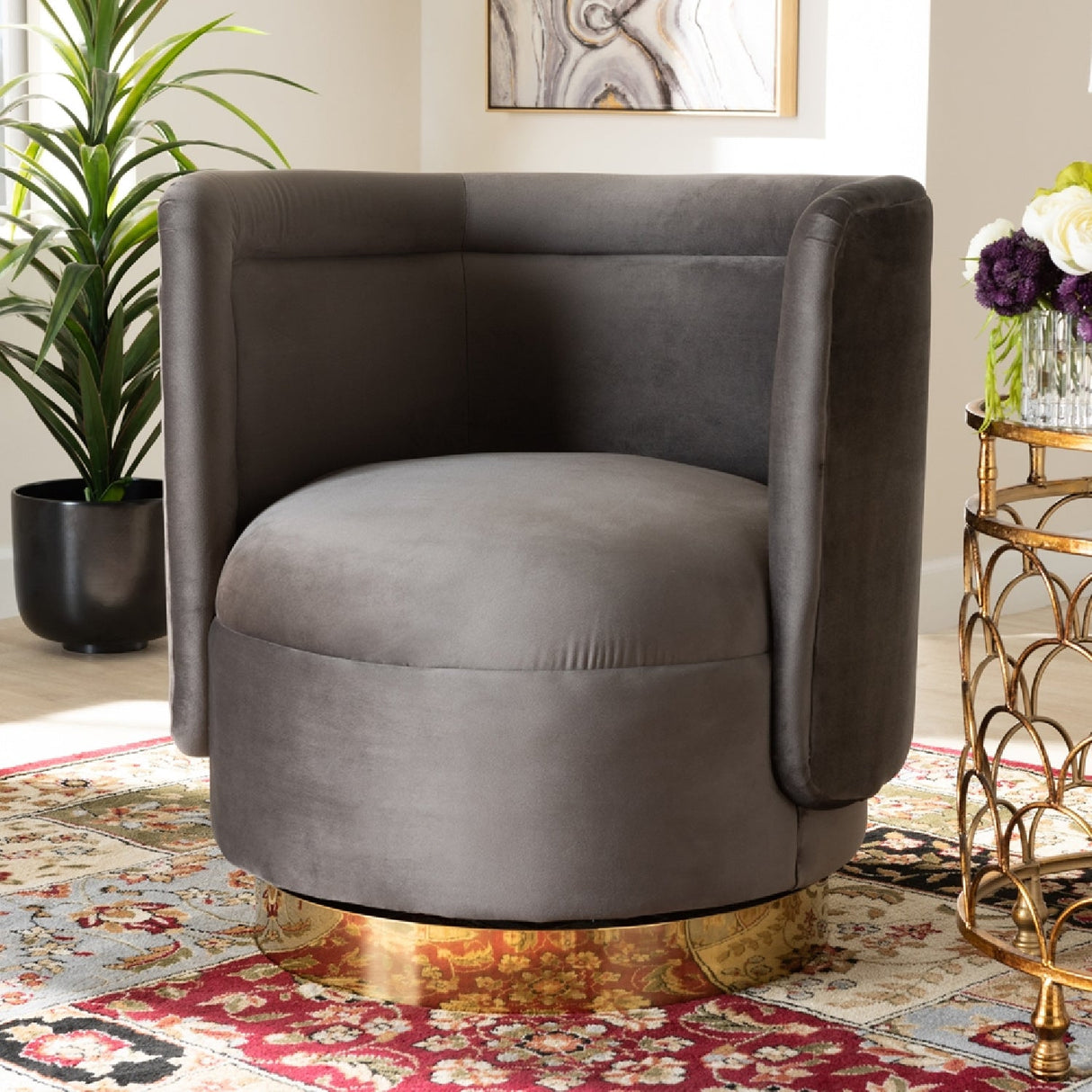   Modern European furniture - Velvet Curved Swivel Chair - www.oroa.com | Oroa.com