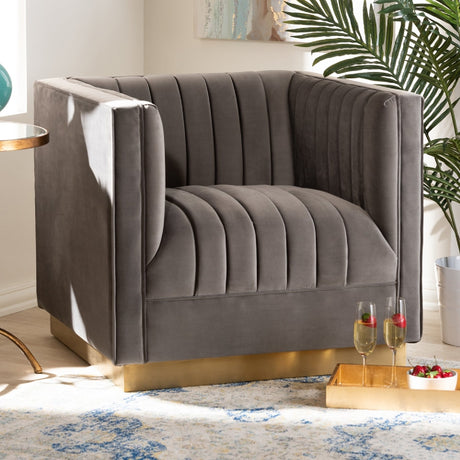   Modern European furniture - Gray Velvet Channeled Accent Chair - www.oroa.com | Oroa.com