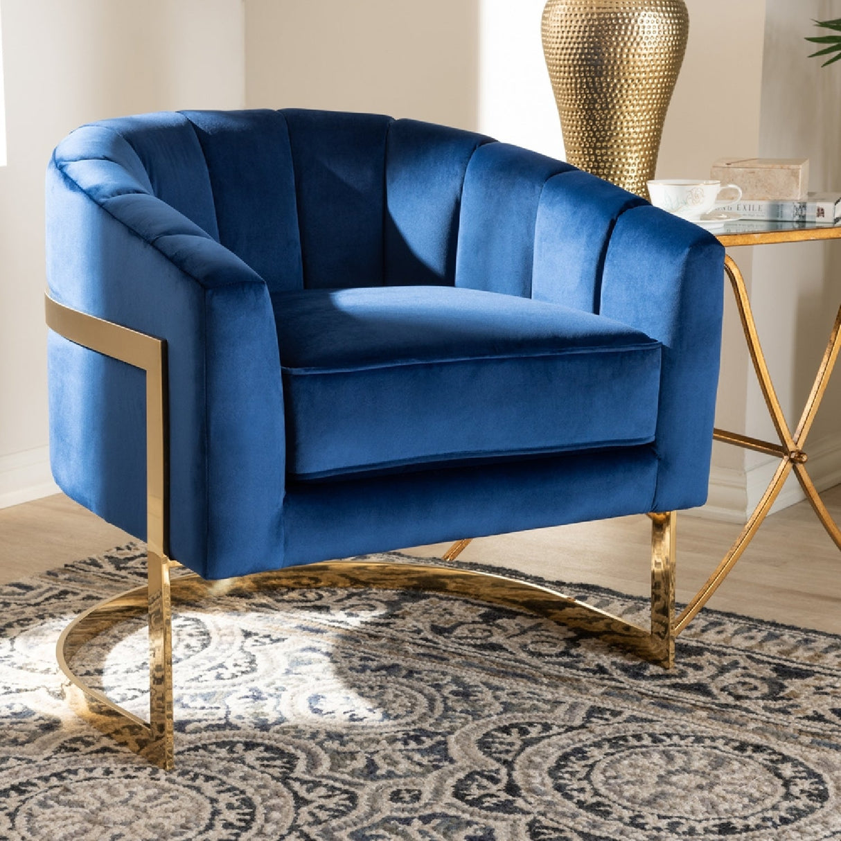   Modern European furniture - Blue Velvet Accent Chair - www.oroa.com | Oroa.com