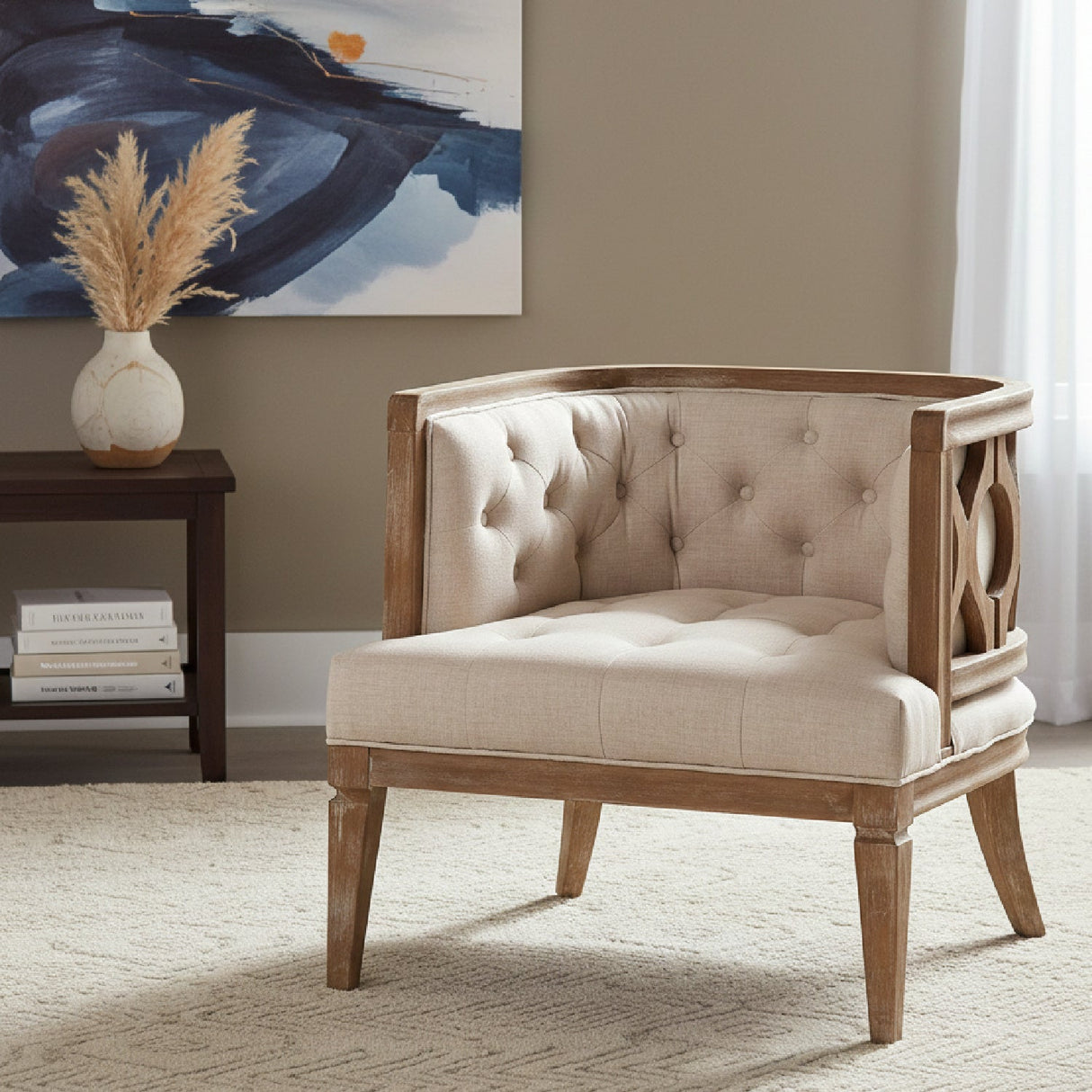   Modern European furniture - Button Tufted Beige Accent Barrel Chair - www.oroa.com | Oroa.com