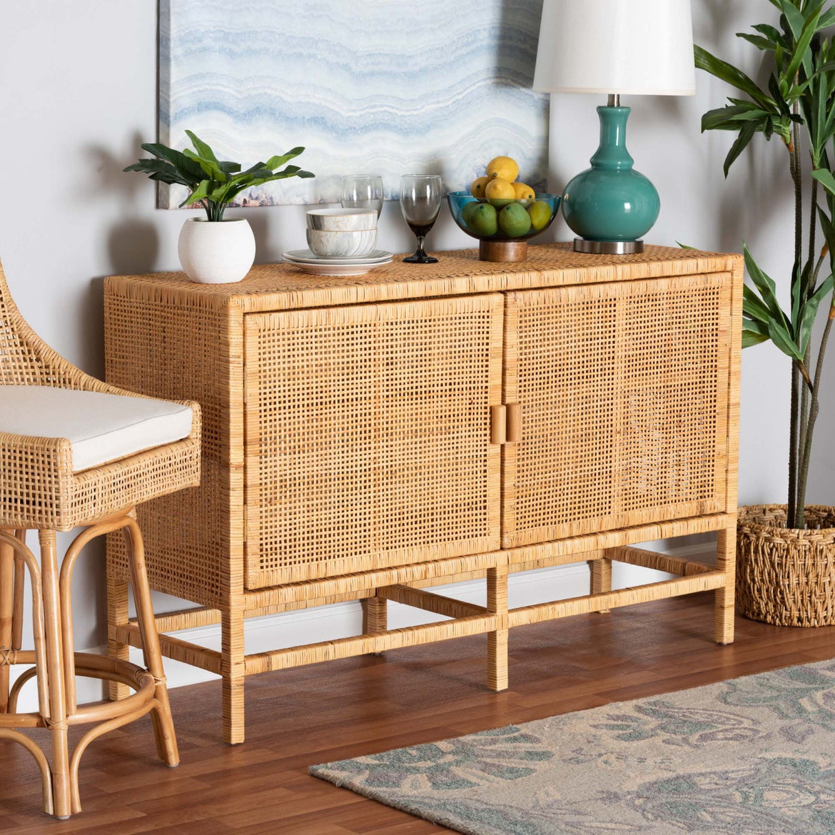   Modern European furniture - Mahogany Framed Rattan Cabinet - www.oroa.com | Oroa.com