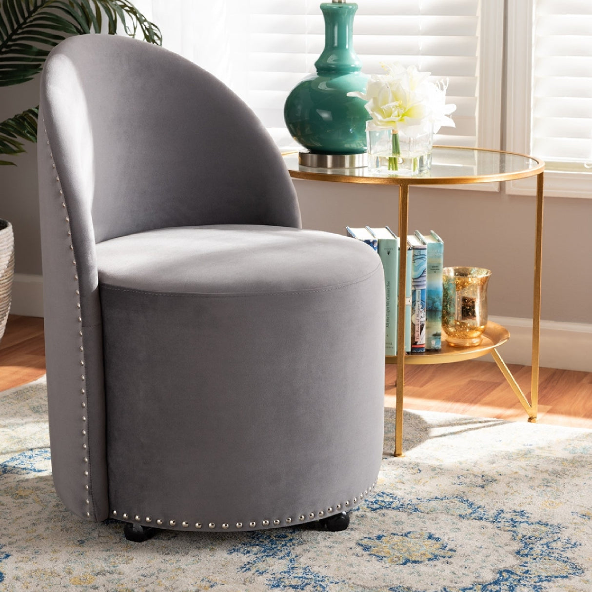   Modern European furniture - Studded Velvet Rolling Accent Chair - www.oroa.com | Oroa.com