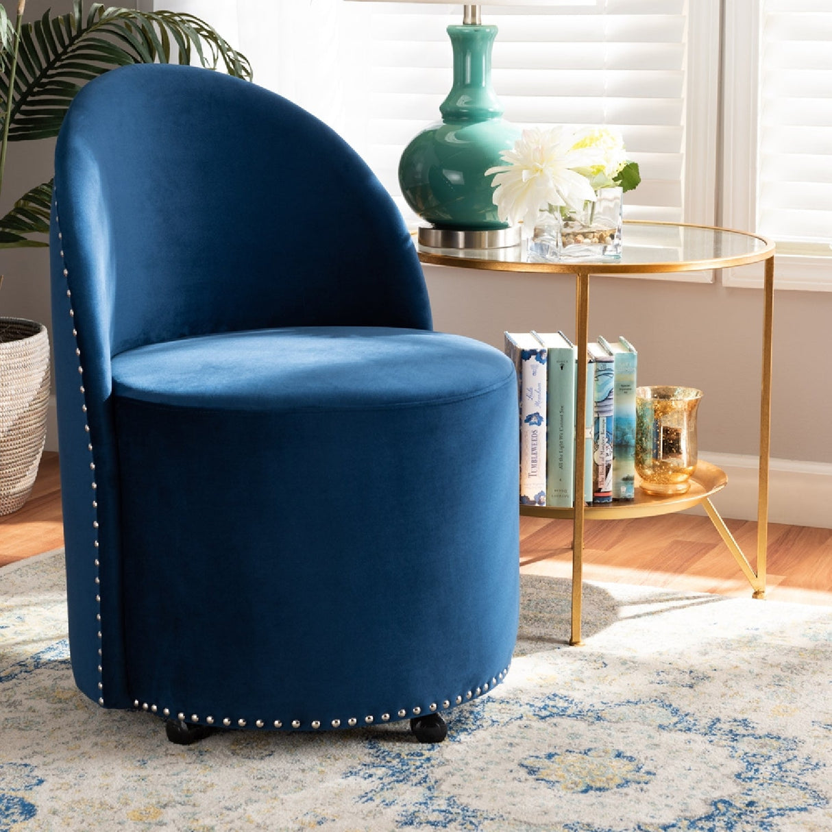  Modern European furniture - Studded Velvet Rolling Accent Chair - www.oroa.com | Oroa.com