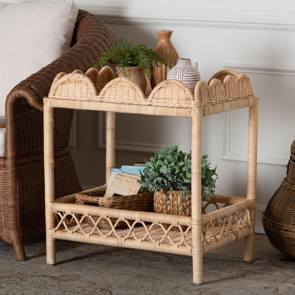   Modern European furniture -Rattan Scalloped 2 Tier End Table - www.oroa.com | Oroa.com