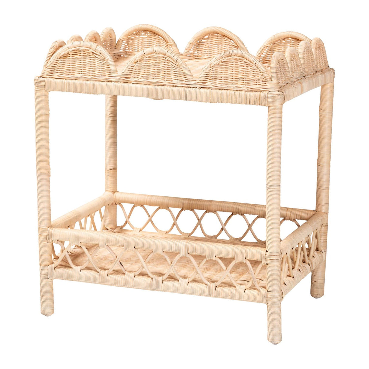   Modern European furniture -Rattan Scalloped 2 Tier End Table - www.oroa.com | Oroa.com
