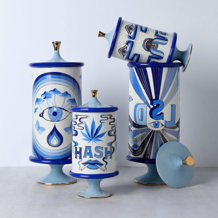   Blue-Toned Porcelain Shrooms Canister | Oroa.com