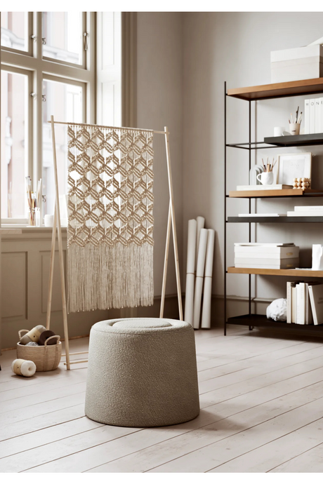   Beige Bouclé Upholstered Pouf | Oroa.com