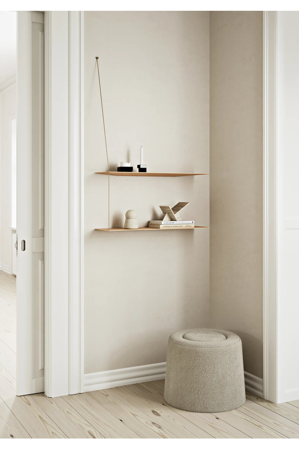   Beige Bouclé Upholstered Pouf | Oroa.com
