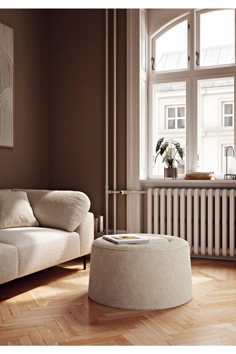   Beige Bouclé Upholstered Pouf | Oroa.com