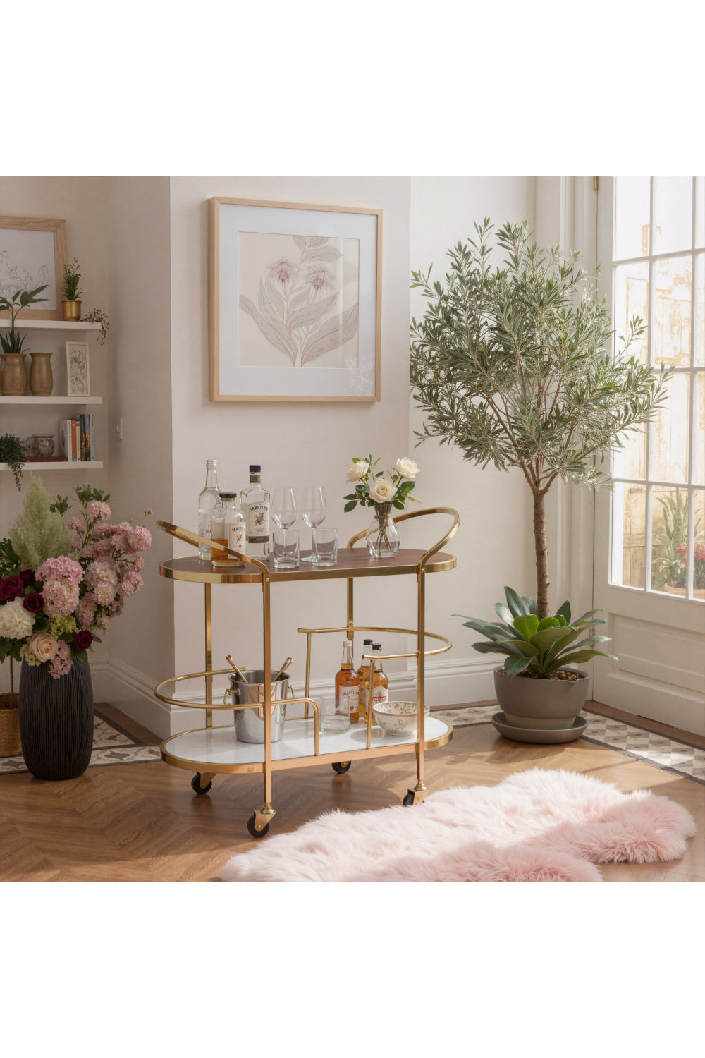   Gold Framed Oval Bar Cart | Oroa.com