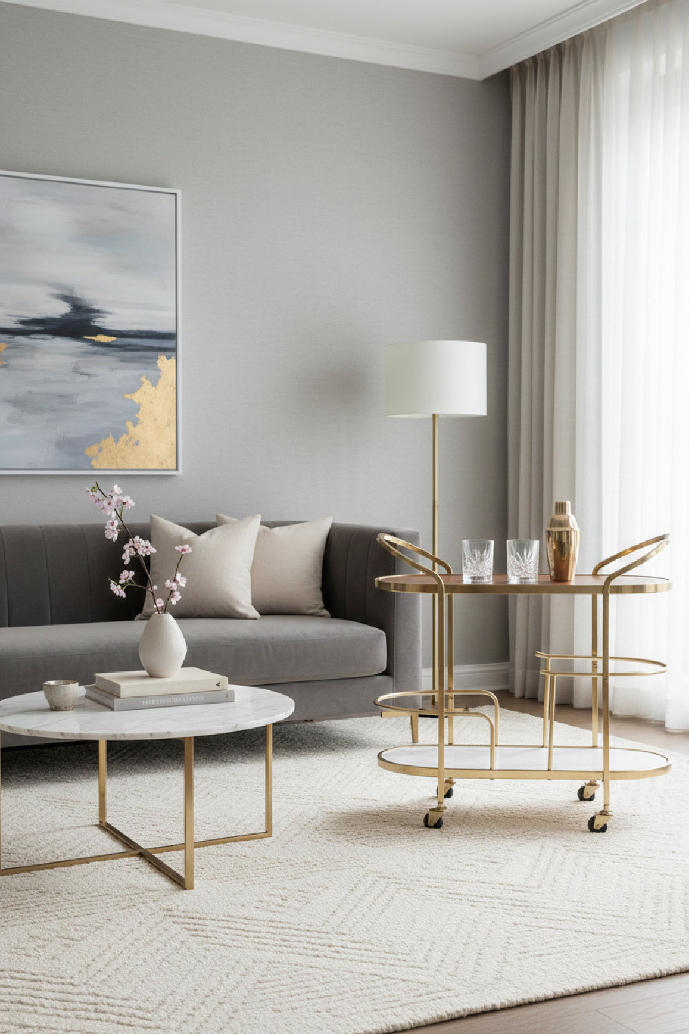   Gold Framed Oval Bar Cart | Oroa.com