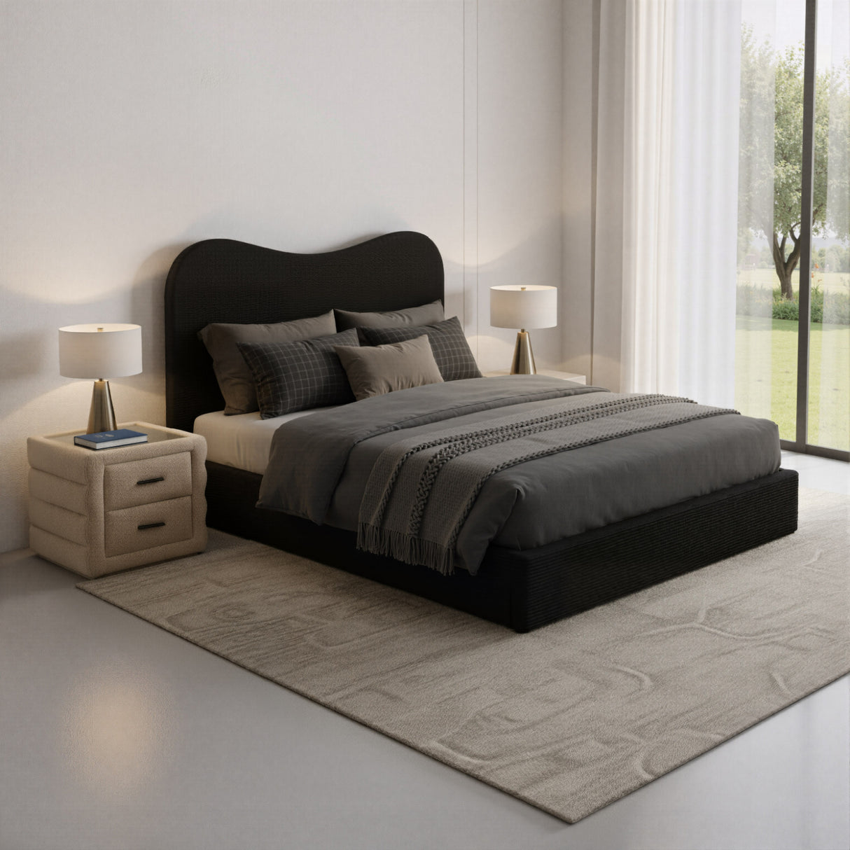   Beige Shearling 2-Drawer Nightstand | Oroa.com