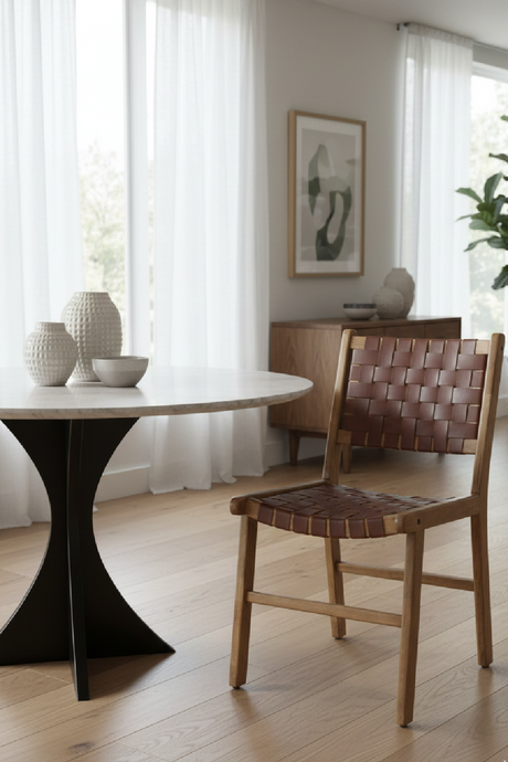   Brown Woven Leather Dining Chair | Oroa.com