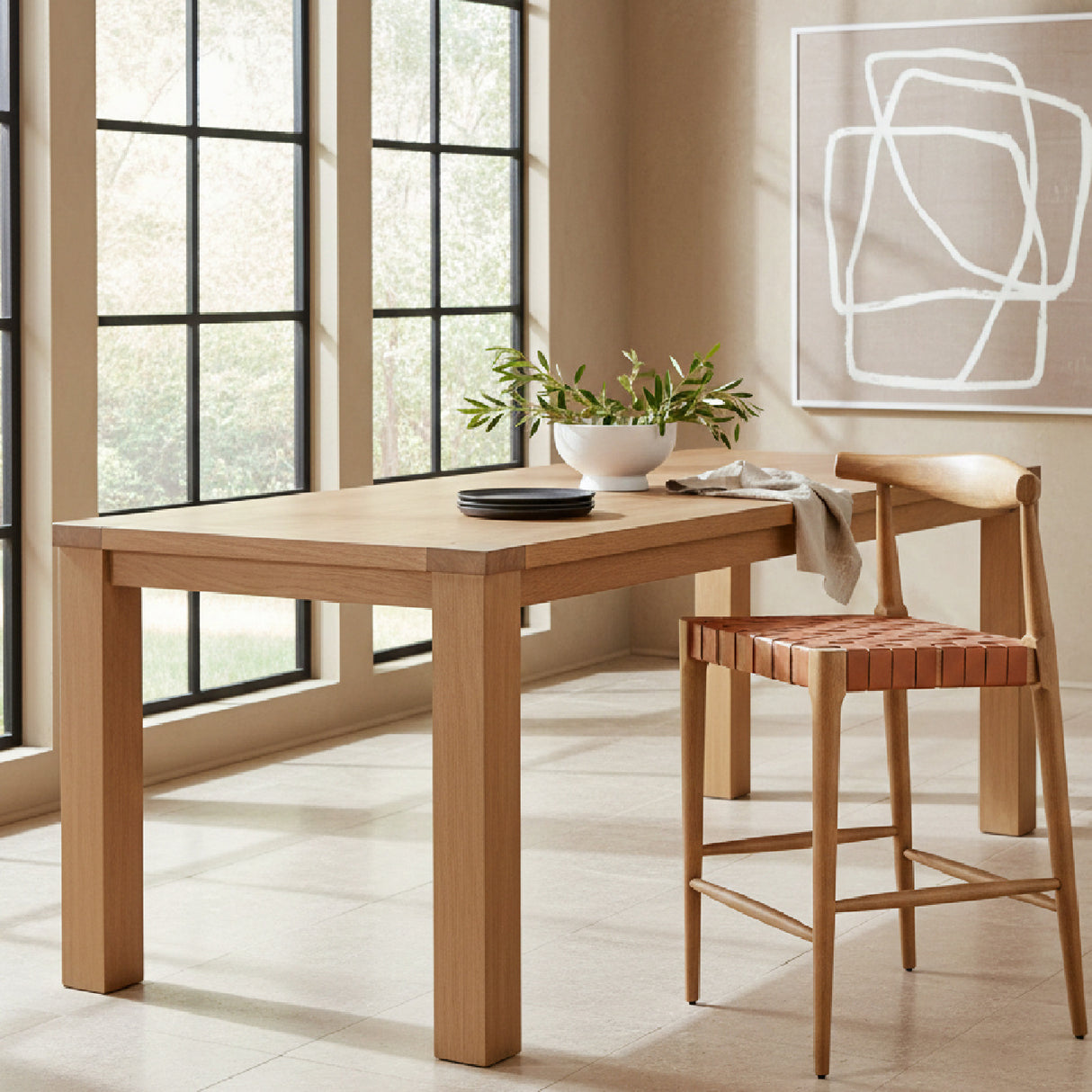   Tan Woven Leather Counter Stool | Oroa.com
