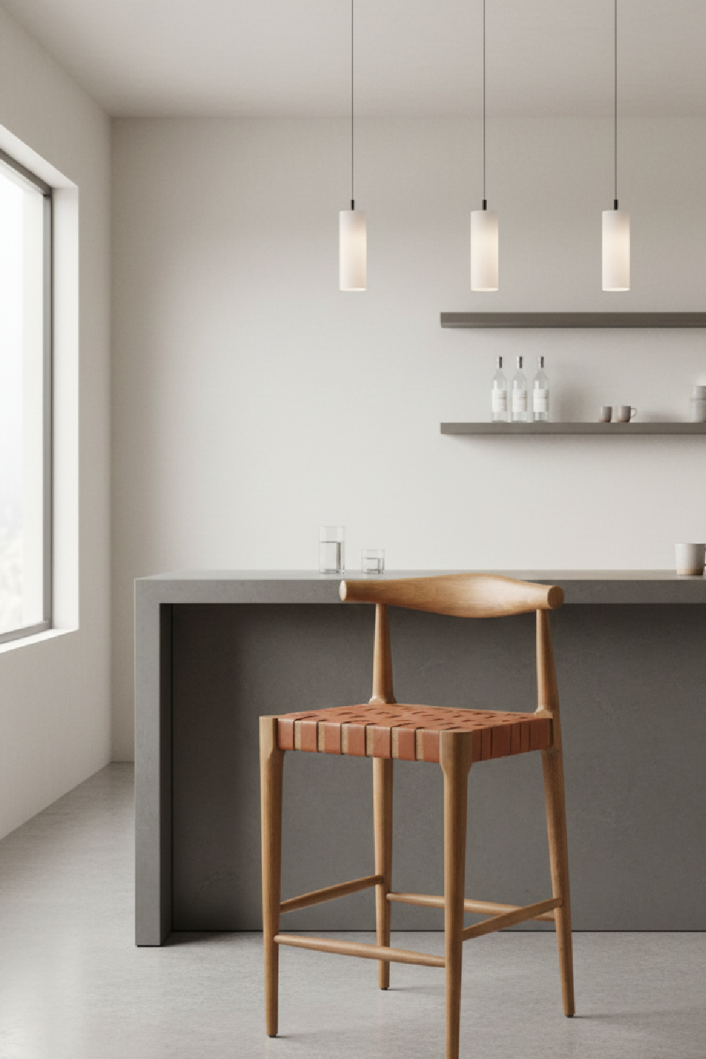   Tan Woven Leather Counter Stool | Oroa.com