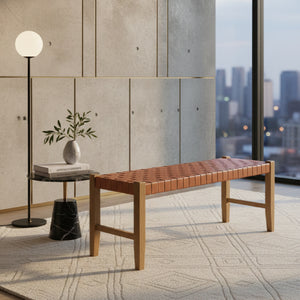   Tan Woven Leather Bench | Oroa.com