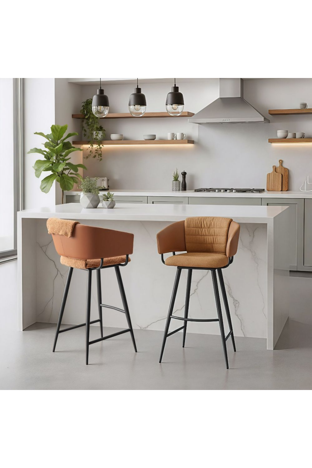   Brown Leather Bar Stools (2) | Oroa.com