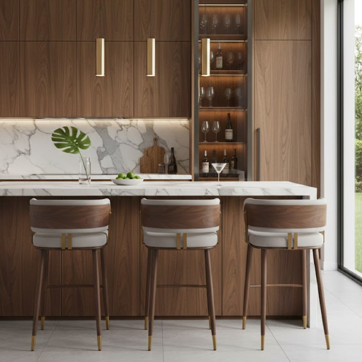   Beige Leather Bar Stool | Oroa.com