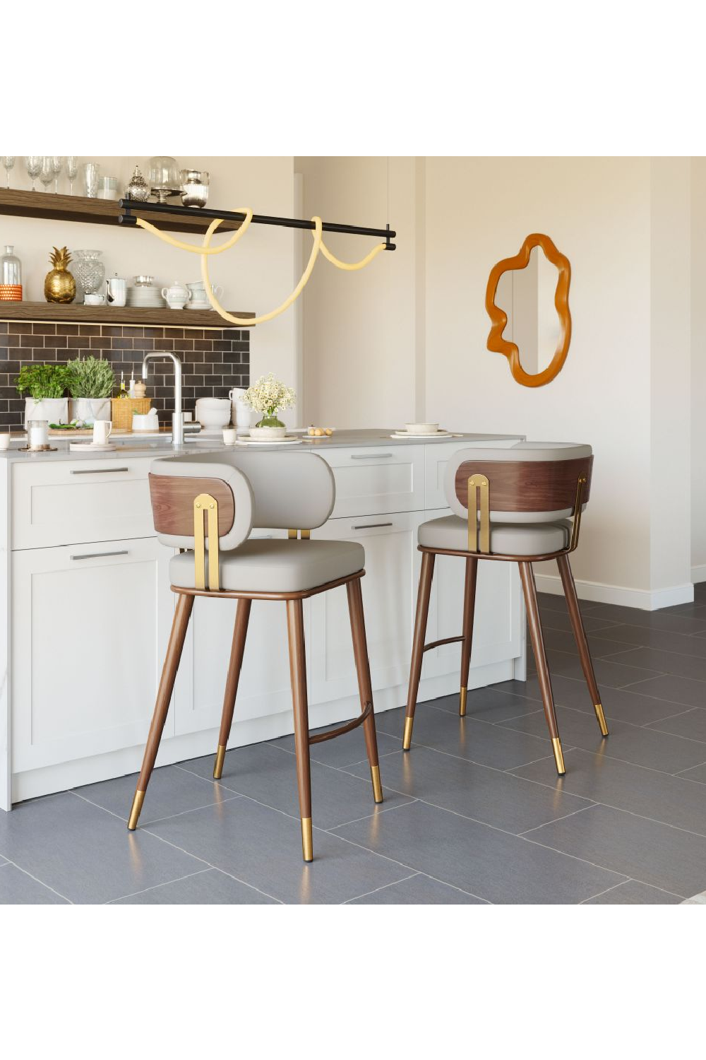   Beige Leather Bar Stool | Oroa.com