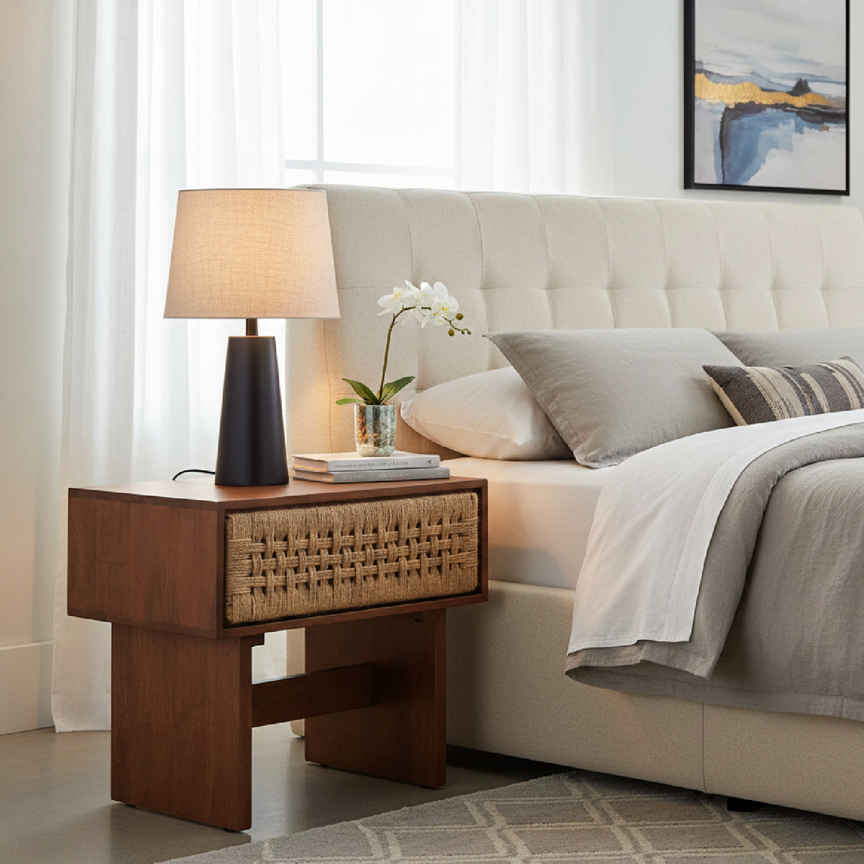   Woven Jute 1-Drawer Nightstand | Oroa.com