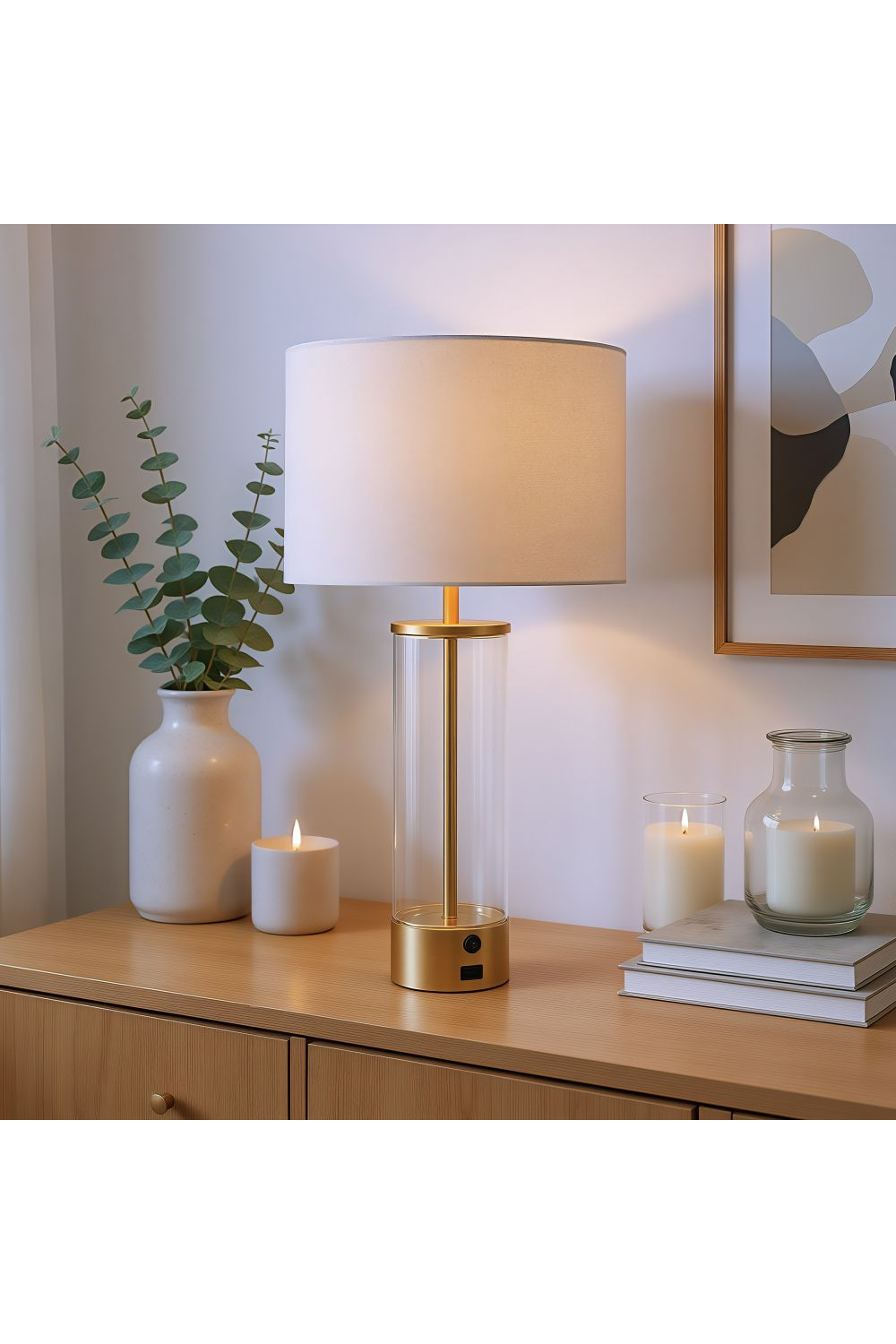   Beige Drum Shade Table Lamp | Oroa.com
