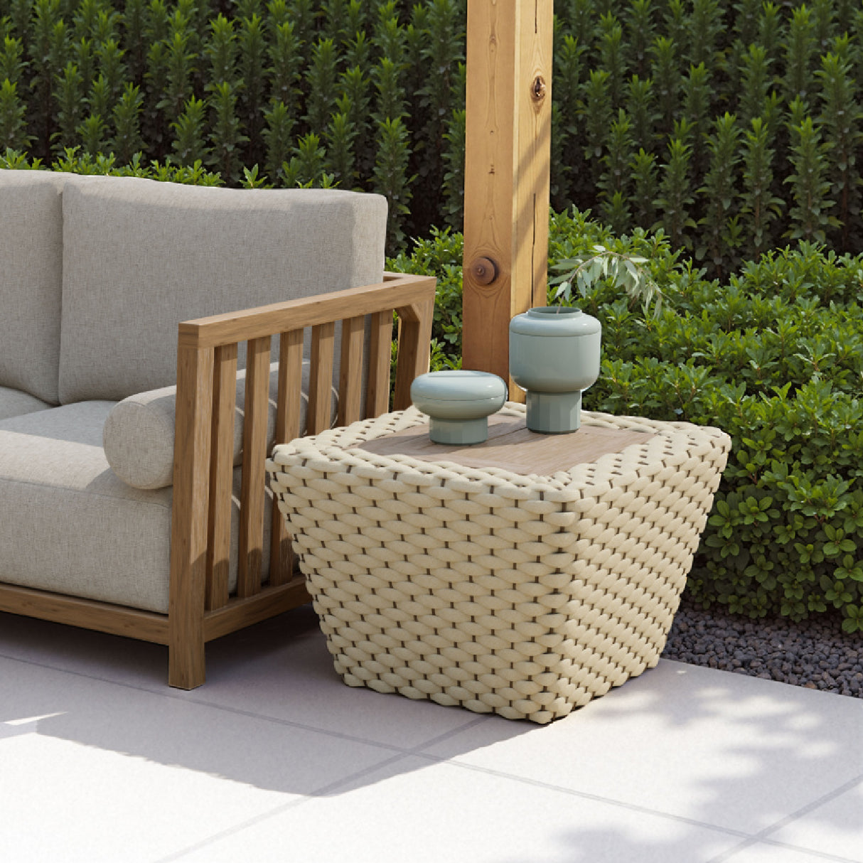   White Woven Square Outdoor Coffee Table | Oroa.com