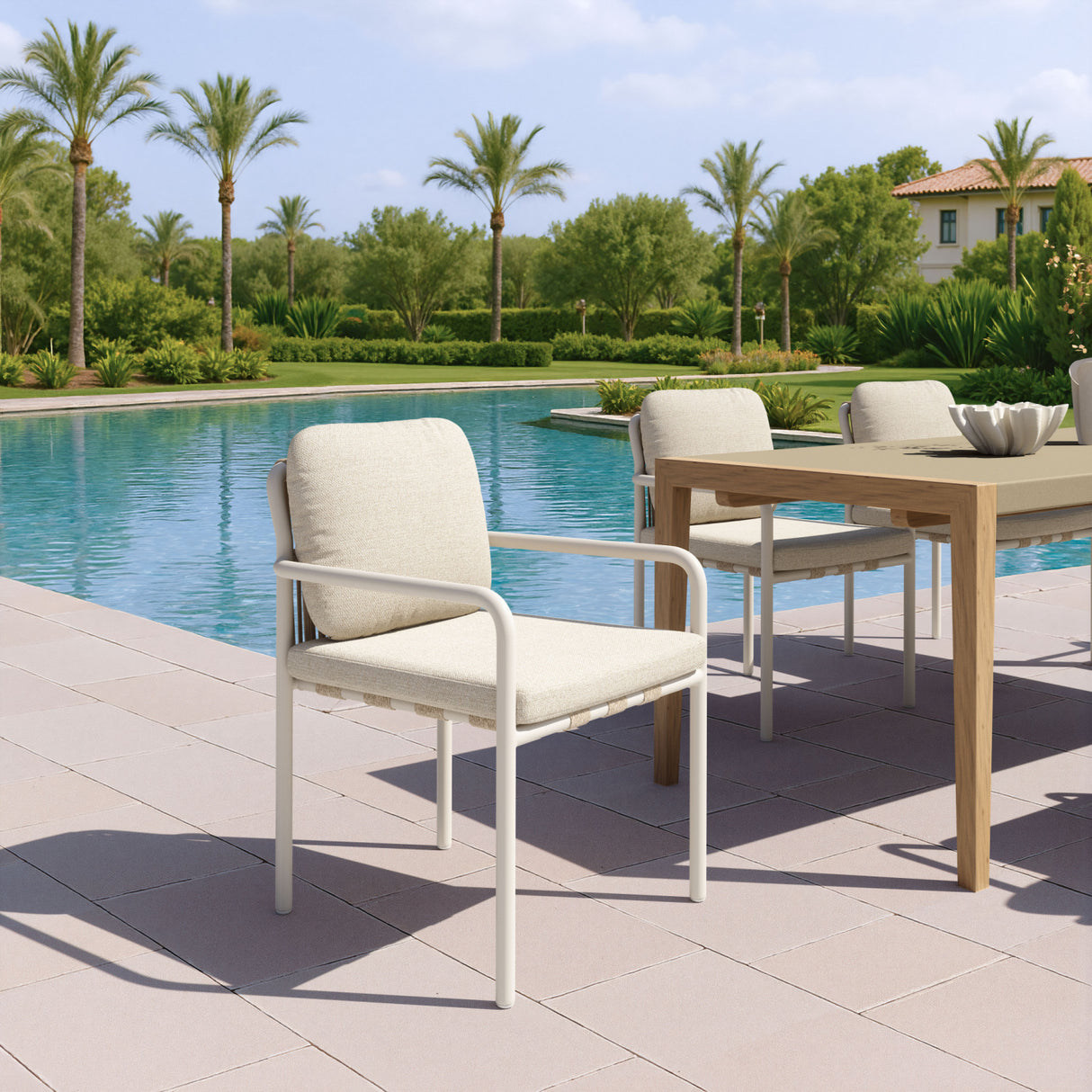   Beige Upholstered Outdoor Dining Chairs (2) | Oroa.com