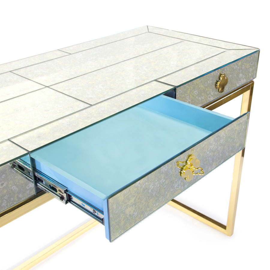   Antiqued Mirror 3-Drawer Desk | Oroa.com