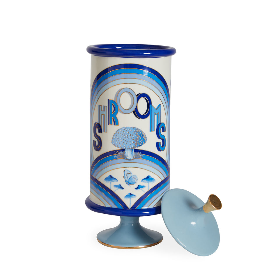   Blue-Toned Porcelain Shrooms Canister | Oroa.com
