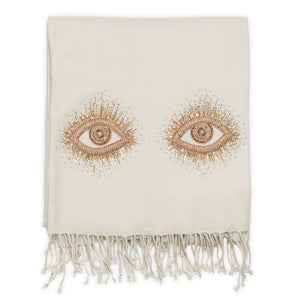   Embroidered White Wool Throw | Oroa.com