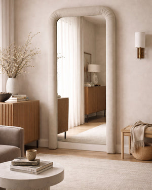   Modern European furniture - Ruched Upholstered Floor Mirror - www.oroa.com | Oroa.com