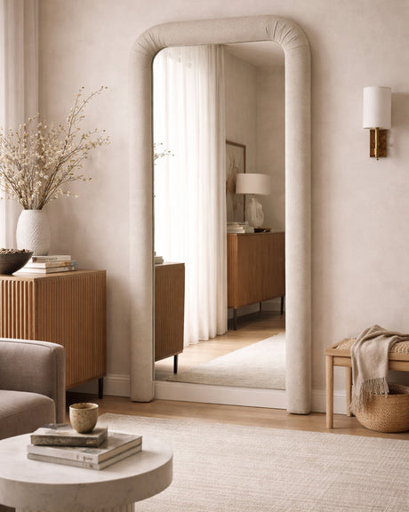   Modern European furniture - Ruched Upholstered Floor Mirror - www.oroa.com | Oroa.com