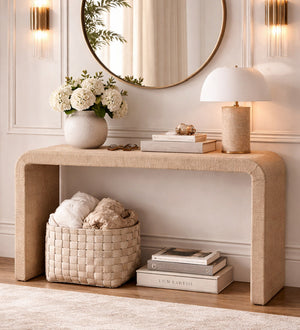   Modern European furniture - Woven Jute Japandi Console Table - www.oroa.com | Oroa.com