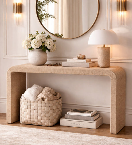   Modern European furniture - Woven Jute Japandi Console Table - www.oroa.com | Oroa.com