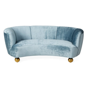   Brass Orb Feet Curved Sofa | Oroa.com