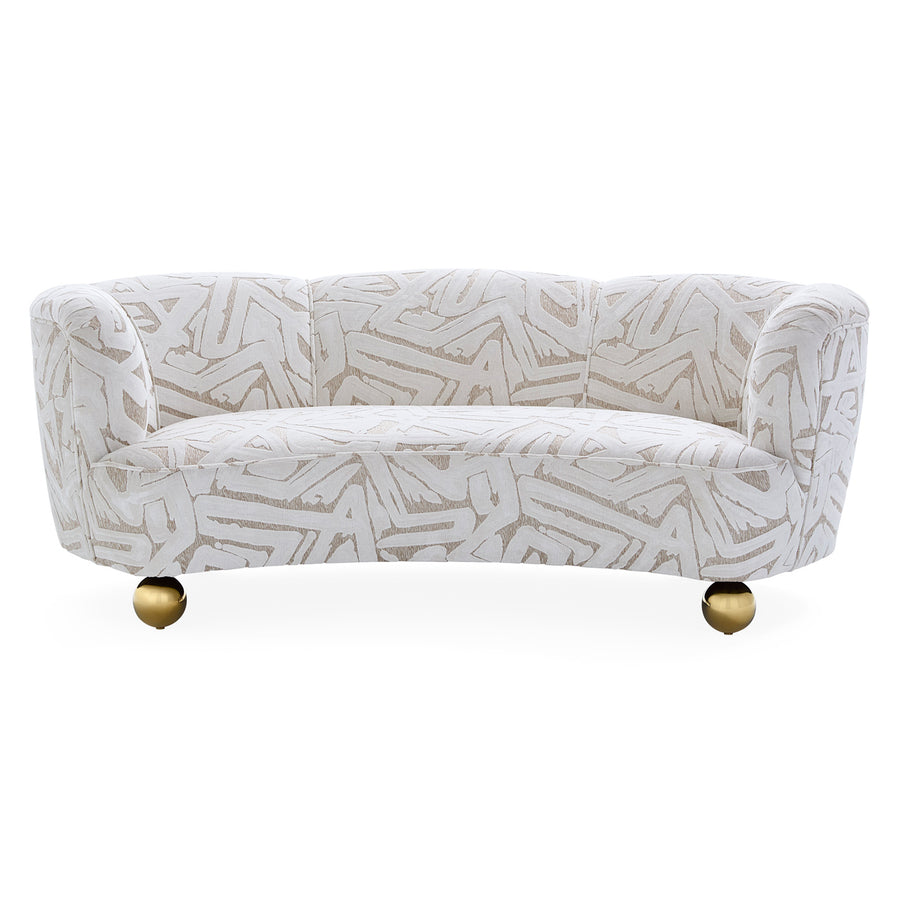   Brass Orb Feet Curved Sofa | Oroa.com