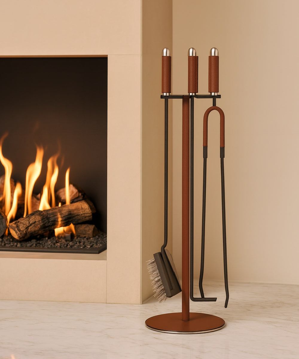   fireplace tool set - leather - pinetti - www.oroa.com | Oroa.com