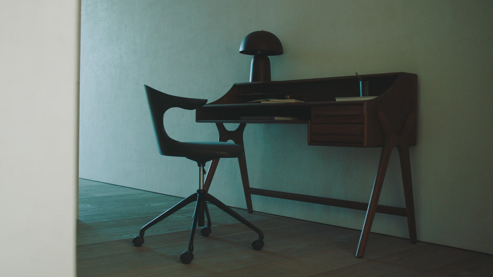 Modern European furniture - Varnished Teak Cushioned Office Chair - www.oroa.com