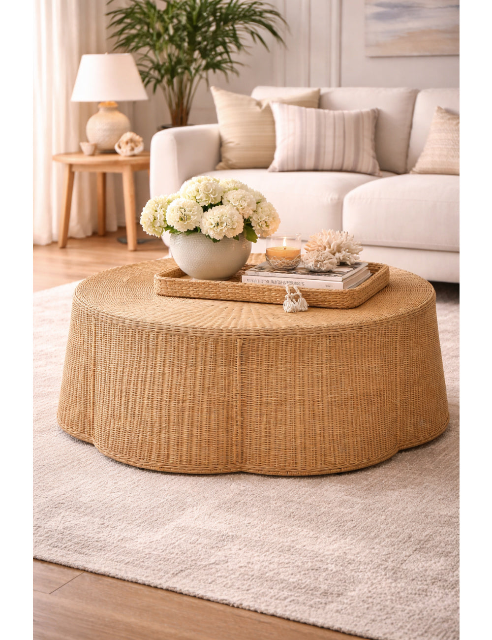   Modern European furniture - Handwoven Rattan Scalloped Coffee Table - www.oroa.com | Oroa.com