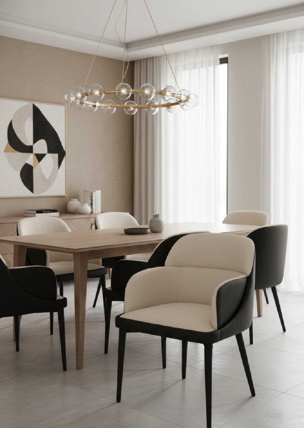   Modern European furniture - Cream and Black Leather Dining Chair - www.oroa.com | Oroa.com