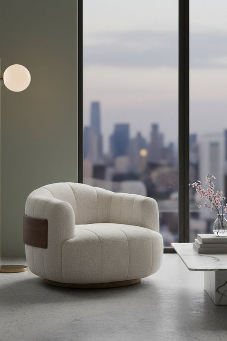   Modern European furniture - Cream Channeled Swivel Lounge Chair - www.oroa.com | Oroa.com
