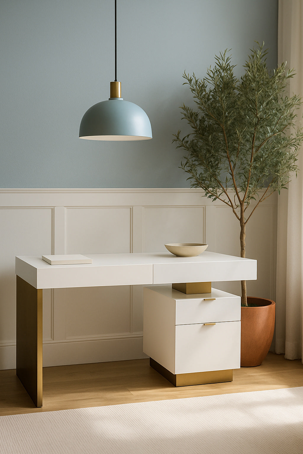   white modern desk with gold accents -www.oroa.com | Oroa.com