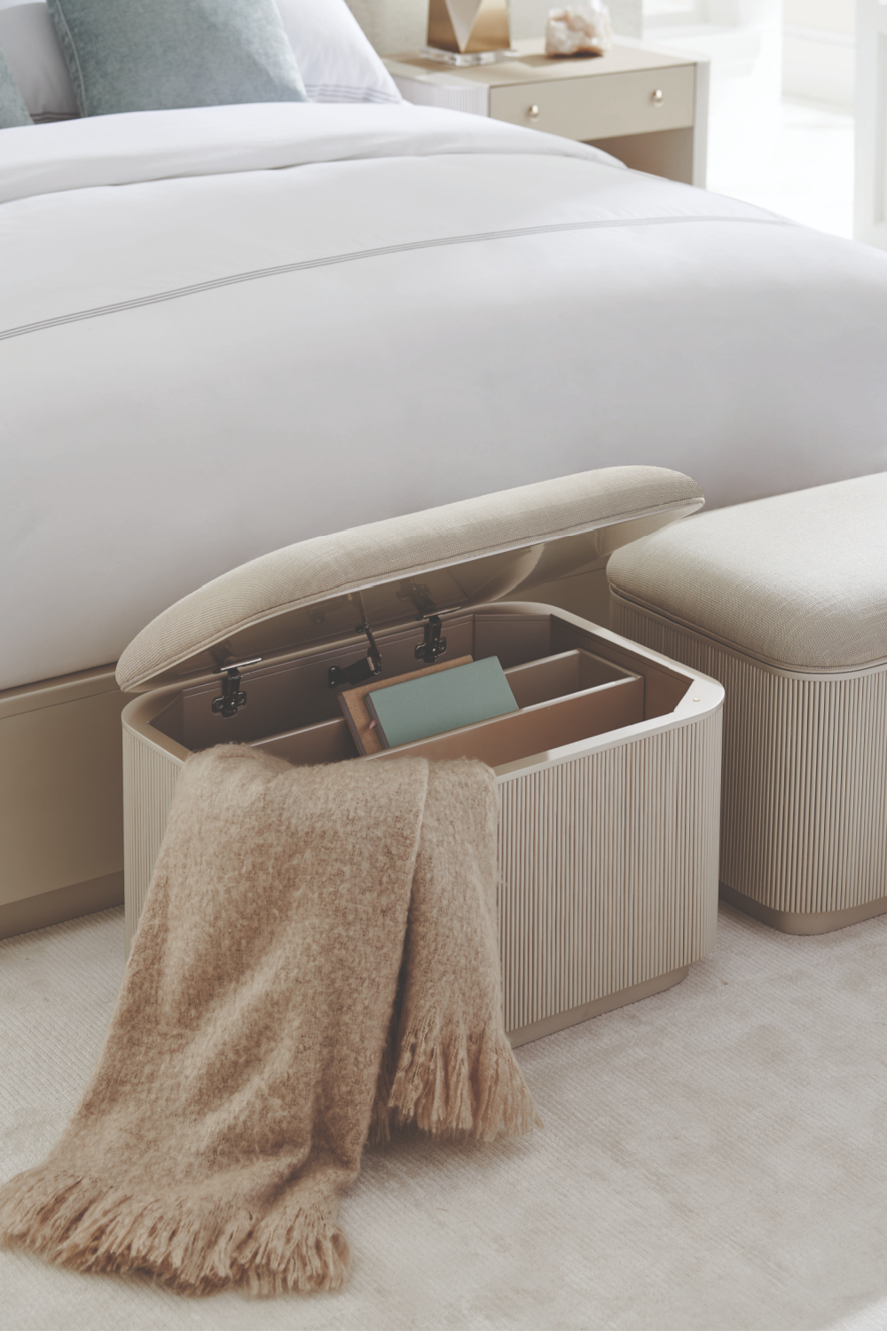   Beige Fluted Storage Ottoman | Oroa.com