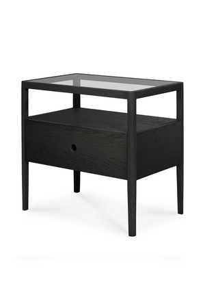   Glass Top Black Oak Nightstand | Oroa.com