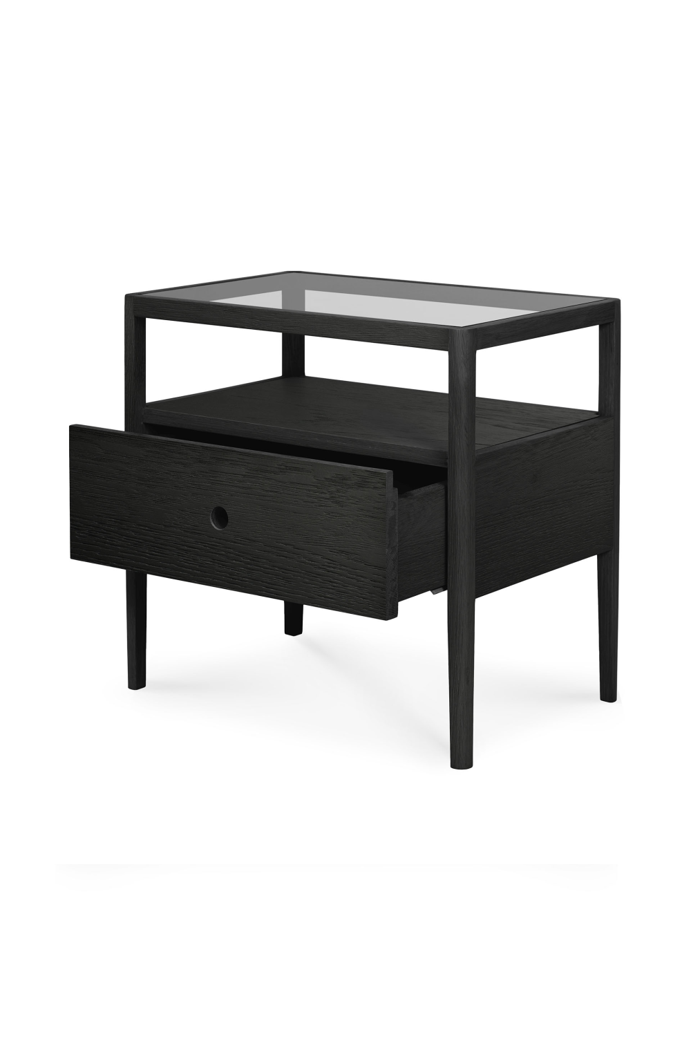   Glass Top Black Oak Nightstand | Oroa.com