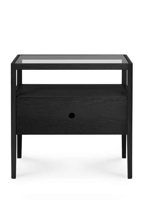   Glass Top Black Oak Nightstand | Oroa.com